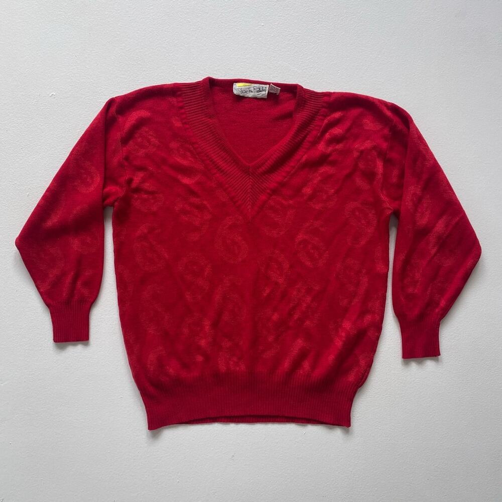 Vtg 80s Diane Von Furstenberg Red Paisley Knit Sweater / Sz M / Acrylic Boho